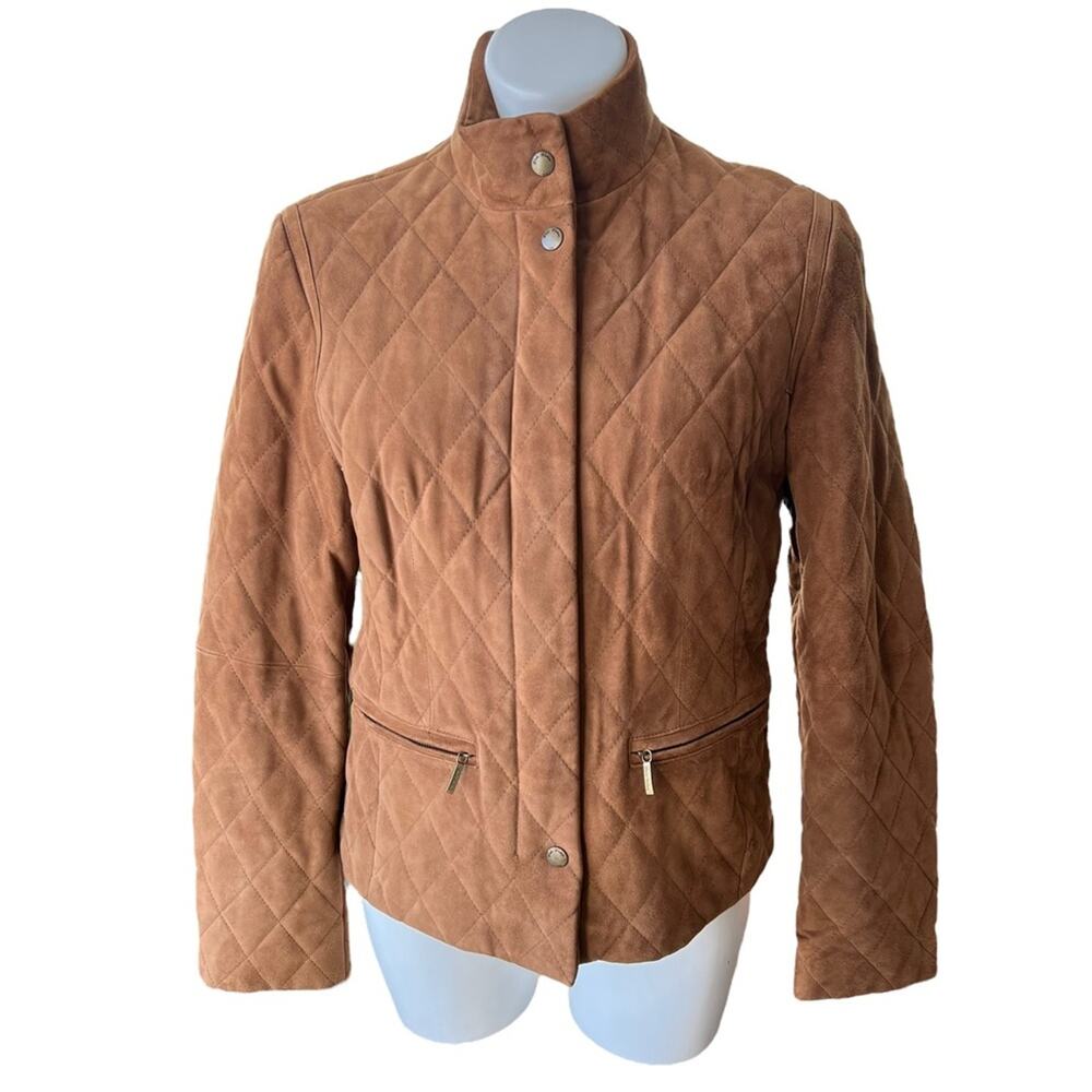Brooks Brothers Quilted Leather Jacket Coat Cognac Suede size 8